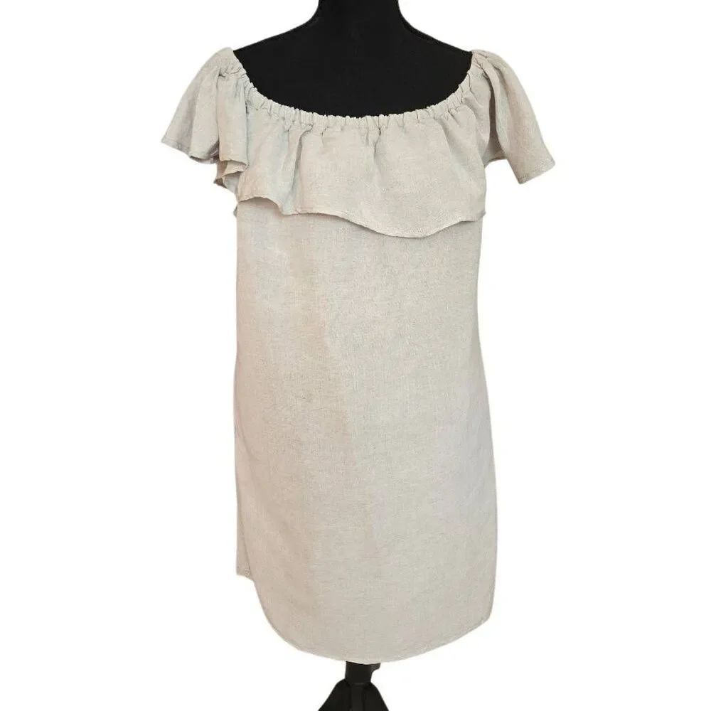 Tommy Bahama Womens Ruffle St. Lucia Linen-Blend Coverup Dress Beige Large